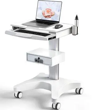 White Medical Trolley Cart with Laptop Tray & Oral Scanner Holder 220LBS, Mobile Workstation with Wheels & Drawer for Hospital Dental Clinics Beauty Salons Lab White Medical Trolley Cart with Laptop Tray & Oral Scanner Holder 220LBS, Mobile Workstation with Wheels & Drawer for Hospital Dental Clinics Beauty Salons Lab
