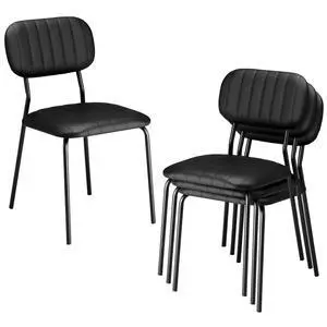 Stackable Dining Chair Set of 4, PU Padded Seat Metal Frame Stacking Chair for Home Kitchen Office Waiting Room Reception Church BanquetBlack Stackable Dining Chair Set of 4, PU Padded Seat Metal Frame Stacking Chair for Home Kitchen Office Waiting Room Reception Church BanquetBlack
