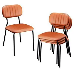 Stackable Dining Chair Set of 4, PU Padded Seat Metal Frame Stacking Chair for Home Kitchen Office Waiting Room Reception Church BanquetBrown Stackable Dining Chair Set of 4, PU Padded Seat Metal Frame Stacking Chair for Home Kitchen Office Waiting Room Reception Church BanquetBrown