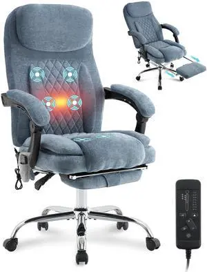 6-Point Massage Office Chair with Heated, Ergonomic Office Chair with Footrest & 45°Reclining High Back, Big and Tall Executive Office Chair 500LBS, Thick Cushion Desk Chair for Home Office, Blue 6-Point Massage Office Chair with Heated, Ergonomic Office Chair with Footrest & 45°Reclining High Back, Big and Tall Executive Office Chair 500LBS, Thick Cushion Desk Chair for Home Office, Blue