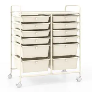 12 Drawer Rolling Storage Cart, Utility Cart w/Wheels for Paper Tool Makeup, Art Supplies Craft Organizers for Home Teacher Office School Classroom, Mobile Drawer Carts (White) 12 Drawer Rolling Storage Cart, Utility Cart w/Wheels for Paper Tool Makeup, Art Supplies Craft Organizers for Home Teacher Office School Classroom, Mobile Drawer Carts (White)