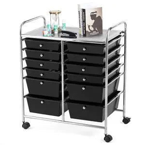 12 Drawer Rolling Storage Cart, Utility Cart w/Wheels for Paper Tool Makeup, Art Supplies Craft Organizers for Home Teacher Office School Classroom, Mobile Drawer Carts (Black) 12 Drawer Rolling Storage Cart, Utility Cart w/Wheels for Paper Tool Makeup, Art Supplies Craft Organizers for Home Teacher Office School Classroom, Mobile Drawer Carts (Black)