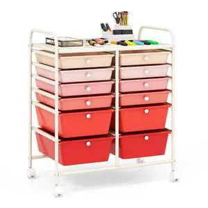 12 Drawer Rolling Storage Cart, Utility Cart w/Wheels for Paper Tool Makeup, Art Supplies Craft Organizers for Home Teacher Office School Classroom, Mobile Drawer Carts (Gradient Pink) 12 Drawer Rolling Storage Cart, Utility Cart w/Wheels for Paper Tool Makeup, Art Supplies Craft Organizers for Home Teacher Office School Classroom, Mobile Drawer Carts (Gradient Pink)