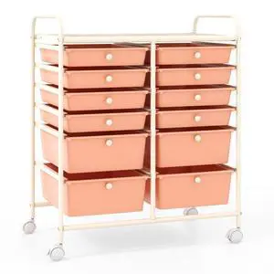 12 Drawer Rolling Storage Cart, Utility Cart w/Wheels for Paper Tool Makeup, Art Supplies Craft Organizers for Home Teacher Office School Classroom, Mobile Drawer Carts (Peach Pink) 12 Drawer Rolling Storage Cart, Utility Cart w/Wheels for Paper Tool Makeup, Art Supplies Craft Organizers for Home Teacher Office School Classroom, Mobile Drawer Carts (Peach Pink)