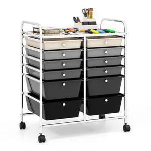 12 Drawer Rolling Storage Cart, Utility Cart w/Wheels for Paper Tool Makeup, Art Supplies Craft Organizers for Home Teacher Office School Classroom, Mobile Drawer Carts (Gradient Black) 12 Drawer Rolling Storage Cart, Utility Cart w/Wheels for Paper Tool Makeup, Art Supplies Craft Organizers for Home Teacher Office School Classroom, Mobile Drawer Carts (Gradient Black)