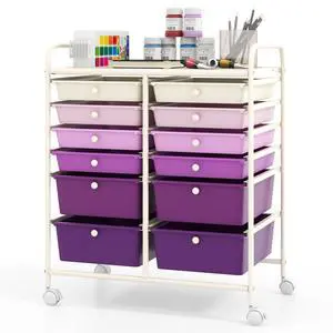 12 Drawer Rolling Storage Cart, Utility Cart w/Wheels for Paper Tool Makeup, Art Supplies Craft Organizers for Home Teacher Office School Classroom, Mobile Drawer Carts (Gradient Purple) 12 Drawer Rolling Storage Cart, Utility Cart w/Wheels for Paper Tool Makeup, Art Supplies Craft Organizers for Home Teacher Office School Classroom, Mobile Drawer Carts (Gradient Purple)