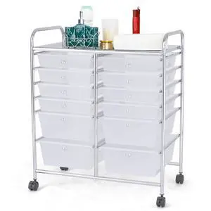 12 Drawer Rolling Storage Cart, Utility Cart w/Wheels for Paper Tool Makeup, Art Supplies Craft Organizers for Home Teacher Office School Classroom, Mobile Drawer Carts (Clear) 12 Drawer Rolling Storage Cart, Utility Cart w/Wheels for Paper Tool Makeup, Art Supplies Craft Organizers for Home Teacher Office School Classroom, Mobile Drawer Carts (Clear)