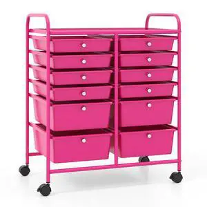 12 Drawer Rolling Storage Cart, Utility Cart w/Wheels for Paper Tool Makeup, Art Supplies Craft Organizers for Home Teacher Office School Classroom, Mobile Drawer Carts (Pink) 12 Drawer Rolling Storage Cart, Utility Cart w/Wheels for Paper Tool Makeup, Art Supplies Craft Organizers for Home Teacher Office School Classroom, Mobile Drawer Carts (Pink)