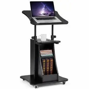 Sit to Stand Mobile Lectern Teacher Podium Portable Height Adjustable Podium Stand Rolling Laptop Desk Cart with Storage Shelf Swivel Top for Classroom, Concert, Church Sit to Stand Mobile Lectern Teacher Podium Portable Height Adjustable Podium Stand Rolling Laptop Desk Cart with Storage Shelf Swivel Top for Classroom, Concert, Church