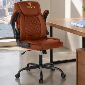 Home Office Desk Chair, Adjustable Height Leather Office Chair, Brown Home Office Desk Chair, Adjustable Height Leather Office Chair, Brown