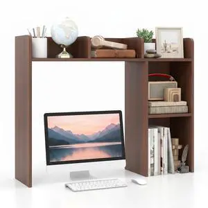 Desktop Bookshelf, 3-Tier Desk Shelf with 5 Racks, Walnut | Table Top Bookcase for 27" Monitor with Non-Slip Pads and Anti-Tipping Device, Desk Hutch Organizer for Office, Home & Study Desktop Bookshelf, 3-Tier Desk Shelf with 5 Racks, Walnut | Table Top Bookcase for 27" Monitor with Non-Slip Pads and Anti-Tipping Device, Desk Hutch Organizer for Office, Home & Study