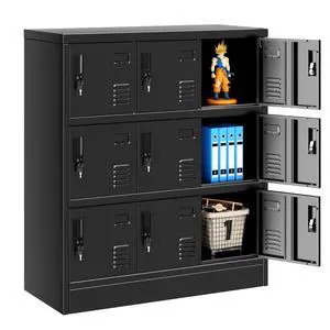 Metal Locker, 9 Doors Lockers for Employees with Keys,3 Tiers Small Steel Lockable Storage Lockers with Card Slots,Vents for Gym,School,Office,Kids Room(Black) Metal Locker, 9 Doors Lockers for Employees with Keys,3 Tiers Small Steel Lockable Storage Lockers with Card Slots,Vents for Gym,School,Office,Kids Room(Black)