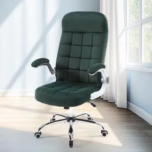 High Back Velvet Comfy Office Chair, Green | Fabric Home Desk Chairs for Women, Flip-Up Arms, Ergonomic, WheelsCross Legged Sitting High Back Velvet Comfy Office Chair, Green | Fabric Home Desk Chairs for Women, Flip-Up Arms, Ergonomic, WheelsCross Legged Sitting