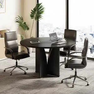 39-Inch Small Conference Table for 4, Round Meeting Table with X-Shape Pedestal, for Office, Conference Room, Small Spaces, Black 39-Inch Small Conference Table for 4, Round Meeting Table with X-Shape Pedestal, for Office, Conference Room, Small Spaces, Black