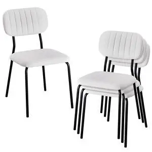 Stackable Dining Chair Set of 4, Fabric Padded Seat Metal Frame Stacking Chair for Home Kitchen Office Waiting Room Reception Church BanquetWhite Stackable Dining Chair Set of 4, Fabric Padded Seat Metal Frame Stacking Chair for Home Kitchen Office Waiting Room Reception Church BanquetWhite