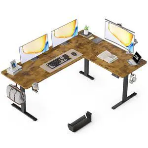 75X61 Inches Reversible L Shaped Standing Desk Height Adjustable, Electric Corner Computer Desk with Cup Holder, Sit Stand up Home Office Desk, Ergonomic Gaming Desk, Rustic Brown 75X61 Inches Reversible L Shaped Standing Desk Height Adjustable, Electric Corner Computer Desk with Cup Holder, Sit Stand up Home Office Desk, Ergonomic Gaming Desk, Rustic Brown