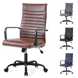 Office Chair, Adjustable Desk Chair, Mid-Back Ergonomic Conference Room Chairs, Comfortable Leather Executive Ribbed Computer Chair, Swivel Chair with Casters for Home Office Office Chair, Adjustable Desk Chair, Mid-Back Ergonomic Conference Room Chairs, Comfortable Leather Executive Ribbed Computer Chair, Swivel Chair with Casters for Home Office