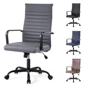Office Chair, Adjustable Desk Chair, Mid-Back Ergonomic Conference Room Chairs, Comfortable Leather Executive Ribbed Computer Chair, Swivel Chair with Casters for Home Office Office Chair, Adjustable Desk Chair, Mid-Back Ergonomic Conference Room Chairs, Comfortable Leather Executive Ribbed Computer Chair, Swivel Chair with Casters for Home Office
