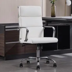 Office Chair, Adjustable Desk Chair, Mid-Back Ergonomic Conference Room Chairs, Comfortable Leather Executive Ribbed Computer Chair, Swivel Chair with Casters for Home Office Office Chair, Adjustable Desk Chair, Mid-Back Ergonomic Conference Room Chairs, Comfortable Leather Executive Ribbed Computer Chair, Swivel Chair with Casters for Home Office