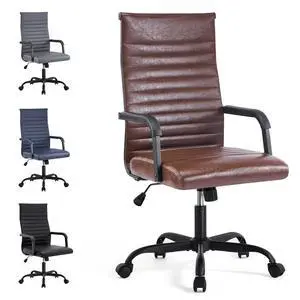 Office Chair, Adjustable Desk Chair, Mid-Back Ergonomic Conference Room Chairs, Comfortable Leather Executive Ribbed Computer Chair, Swivel Chair with Casters for Home Office Office Chair, Adjustable Desk Chair, Mid-Back Ergonomic Conference Room Chairs, Comfortable Leather Executive Ribbed Computer Chair, Swivel Chair with Casters for Home Office