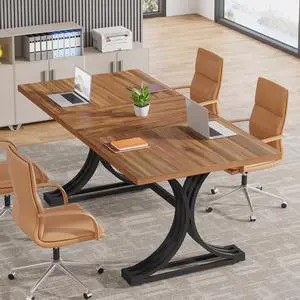 5FT Conference Table for 4 to 6, 63" W x 31.5" D Modern Meeting Table with Faux Marble Tabletop, White and Gold Business Seminar Tables for Home Office (Rustic Brown+Black) 5FT Conference Table for 4 to 6, 63" W x 31.5" D Modern Meeting Table with Faux Marble Tabletop, White and Gold Business Seminar Tables for Home Office (Rustic Brown+Black)