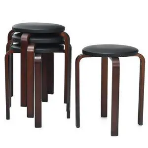 4-Pack 18.5-Inch Portable Stackable School Stools for Kids, Black | Bentwood Stack Stools with PU Leather Round Top, Non-Slip Foot Mats, Backless Classroom Kitchen Stools Set of 4 for Students 4-Pack 18.5-Inch Portable Stackable School Stools for Kids, Black | Bentwood Stack Stools with PU Leather Round Top, Non-Slip Foot Mats, Backless Classroom Kitchen Stools Set of 4 for Students