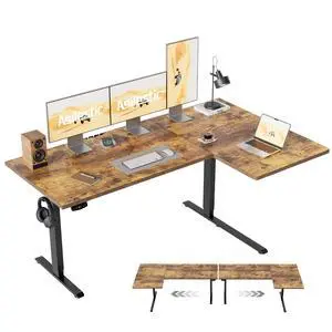 59 * 35 Inch Reversible L Shaped Electric Standing Desk, White | Reversible left-right installation, L-shape Workspace, Sturdy Steel Frame, Memory Presets, Hooks, 176 lbs, Easy Assembly 59 * 35 Inch Reversible L Shaped Electric Standing Desk, White | Reversible left-right installation, L-shape Workspace, Sturdy Steel Frame, Memory Presets, Hooks, 176 lbs, Easy Assembly