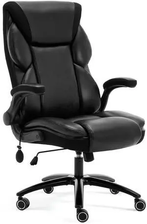 Executive Office Chair - Adjustable Inflatable Lumbar Support, Flip Up Arms, Heavy Duty Metal Base, Breathable PU Leather Ergonomic High Back Computer Chair Desk Chair, Thick Padded | Black Executive Office Chair - Adjustable Inflatable Lumbar Support, Flip Up Arms, Heavy Duty Metal Base, Breathable PU Leather Ergonomic High Back Computer Chair Desk Chair, Thick Padded | Black