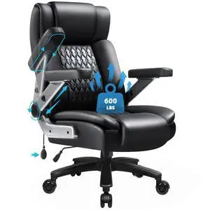 Big and Tall Office Chair 600lbs with 5D Flip Arms, Heavy Duty Executive Office Chairs, Ergonomic Desk Chair with Adjustable Lumbar Support & Rubber Wheels, PU Leather, Black Big and Tall Office Chair 600lbs with 5D Flip Arms, Heavy Duty Executive Office Chairs, Ergonomic Desk Chair with Adjustable Lumbar Support & Rubber Wheels, PU Leather, Black