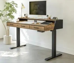 48x26 Inches Standing Desk with 3 Wooden Drawers and Monitor Shelf, Height Adjustable Computer Desk, Ergonomic Rising Home Office Desks, Sit Stand Up Electric Workstation Table, Rustic Brown 48x26 Inches Standing Desk with 3 Wooden Drawers and Monitor Shelf, Height Adjustable Computer Desk, Ergonomic Rising Home Office Desks, Sit Stand Up Electric Workstation Table, Rustic Brown