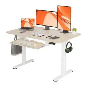 Electric Standing Desk 48x24 Inches with Keyboard Tray Natural | Splice board, 28.3-46.5 inch height range, 3 memory presets, 45dB quiet motor, 176LBS capacity, sturdy steel frame Electric Standing Desk 48x24 Inches with Keyboard Tray Natural | Splice board, 28.3-46.5 inch height range, 3 memory presets, 45dB quiet motor, 176LBS capacity, sturdy steel frame