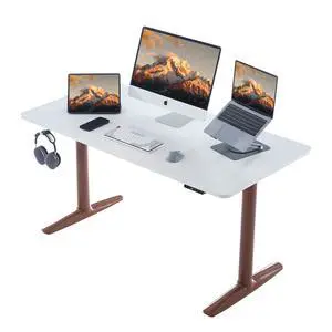 Electric Standing Desk, Height Adjustable Desk with Round Tube Legs, 48 x 24 Inches Memory Sit Stand up Desk, Home Office Workstation (White Desktop + Brown Leg) Electric Standing Desk, Height Adjustable Desk with Round Tube Legs, 48 x 24 Inches Memory Sit Stand up Desk, Home Office Workstation (White Desktop + Brown Leg)