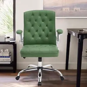 Mid-Back Office Chair, Modern Leather Ergonomic Executive Desk Chair with Flip Up Arm, Mid Century Swivel Task Chair, Small Rocking Computer Chair with Wheels for Home Office Meeting Room Mid-Back Office Chair, Modern Leather Ergonomic Executive Desk Chair with Flip Up Arm, Mid Century Swivel Task Chair, Small Rocking Computer Chair with Wheels for Home Office Meeting Room