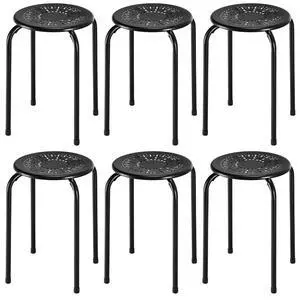 6-Pack 17.5-Inch Stackable School Stools for Students, Black | Portable Backless Steel Stack Stools with Daisy Design, Round Classroom Decoration Stools Set of 6 for Kids Children 6-Pack 17.5-Inch Stackable School Stools for Students, Black | Portable Backless Steel Stack Stools with Daisy Design, Round Classroom Decoration Stools Set of 6 for Kids Children