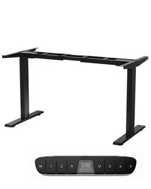 Electric Dual Motor Standing Desk Frame 2-Stage (Black) | Standing desk legs in laser-cut steel. Lift 250 lbs, 4 memory presets, anti-collision, adjustable width. Adjusts 27.2-46.7" Electric Dual Motor Standing Desk Frame 2-Stage (Black) | Standing desk legs in laser-cut steel. Lift 250 lbs, 4 memory presets, anti-collision, adjustable width. Adjusts 27.2-46.7"
