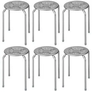 6-Pack 17.5-Inch Stackable School Stools for Students, Grey | Portable Backless Steel Stack Stools with Daisy Design, Round Classroom Decoration Stools Set of 6 for Kids Children 6-Pack 17.5-Inch Stackable School Stools for Students, Grey | Portable Backless Steel Stack Stools with Daisy Design, Round Classroom Decoration Stools Set of 6 for Kids Children