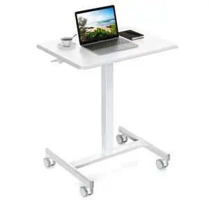 Mobile Small Standing Desk - Rolling Desk with Adjustable Height and Lockable Wheels, Sit-Stand Laptop Table, Portable Computer Workstation, Cream White Mobile Small Standing Desk - Rolling Desk with Adjustable Height and Lockable Wheels, Sit-Stand Laptop Table, Portable Computer Workstation, Cream White