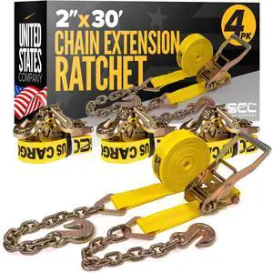 Chain Ratchet Straps 2 Inch x 30 Foot (4-Pack), 10,000 LBS Break Strength, Heavy Duty Ratchet Straps with Chains Ends & Grab Hooks, Heavy Equipment Tie-Downs, Tractor Tie Downs Chain Ratchet Straps 2 Inch x 30 Foot (4-Pack), 10,000 LBS Break Strength, Heavy Duty Ratchet Straps with Chains Ends & Grab Hooks, Heavy Equipment Tie-Downs, Tractor Tie Downs