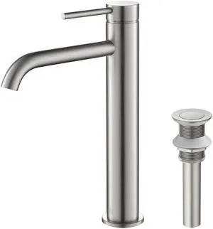 Solid Brass Single Handle Single Hole Circular Faucet for Bathroom Sink with Pop Up Drain | High Arc Faucet Spout Design | Corrosion and Rust Resistant (Brushed Nickel, KBF1009) Solid Brass Single Handle Single Hole Circular Faucet for Bathroom Sink with Pop Up Drain | High Arc Faucet Spout Design | Corrosion and Rust Resistant (Brushed Nickel, KBF1009)