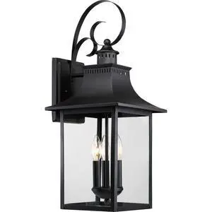 Chancellor 23.25" Outdoor Wall Lantern, 3-Light Mystic Black Sconce with Clear Glass for Porch, Patio, or Entryway Chancellor 23.25" Outdoor Wall Lantern, 3-Light Mystic Black Sconce with Clear Glass for Porch, Patio, or Entryway