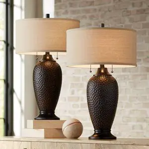 Cody Rustic Farmhouse 3-Way Table Lamps 26" High Set of 2 with Table Top Dimmers Hammered Oiled Bronze Oatmeal Linen Drum Shade for Living Room Bedroom House Bedside Nightstand Cody Rustic Farmhouse 3-Way Table Lamps 26" High Set of 2 with Table Top Dimmers Hammered Oiled Bronze Oatmeal Linen Drum Shade for Living Room Bedroom House Bedside Nightstand