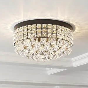 4 Lights Crystal Chandelier, Recessed Drum Ceiling Light, Mini Crystal Flush Mount Round Metal Shade Raindrop Chandelier Crystal for Dining Room Living Room Bathroom Bedroom, Black 4 Lights Crystal Chandelier, Recessed Drum Ceiling Light, Mini Crystal Flush Mount Round Metal Shade Raindrop Chandelier Crystal for Dining Room Living Room Bathroom Bedroom, Black