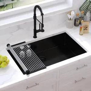 Darker Black 32x19 Inch Undermount Kitchen Sink - Modern 16 Gauge Extremely Durable Single Bowl Stainless Steel Sink with Anti-scratches Nano Surface Darker Black 32x19 Inch Undermount Kitchen Sink - Modern 16 Gauge Extremely Durable Single Bowl Stainless Steel Sink with Anti-scratches Nano Surface