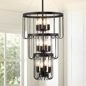 18 Inch Black Farmhouse Chandelier,12 Light Lantern Tiered Pendant Light Fixtures,Modern Foyer Lighting Fixtures,Round Chandeliers for Entryway,Large Chandeliers for High Ceilings,for Staircase,Entry 18 Inch Black Farmhouse Chandelier,12 Light Lantern Tiered Pendant Light Fixtures,Modern Foyer Lighting Fixtures,Round Chandeliers for Entryway,Large Chandeliers for High Ceilings,for Staircase,Entry