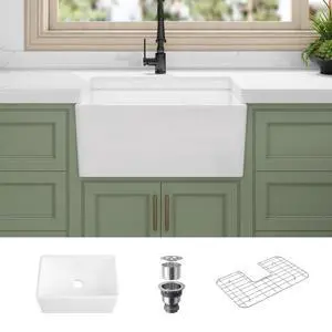 Farmhouse Sink, 24 Inch x 16 Inch White Farm Sink Small Farmhouse Kitchen Sink Apron Sink, 24" Kitchen Sink Single Bowl Prep Bar Sink, Laundry Sink with Bottom Grid and Strainer Drain Farmhouse Sink, 24 Inch x 16 Inch White Farm Sink Small Farmhouse Kitchen Sink Apron Sink, 24" Kitchen Sink Single Bowl Prep Bar Sink, Laundry Sink with Bottom Grid and Strainer Drain