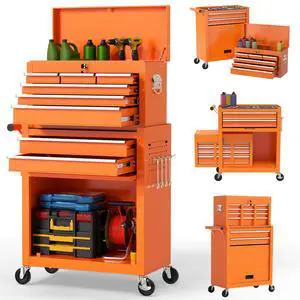 8 Drawer Rolling Tool Chest, Large Capacity Rolling Tool Box with Wheels, Locking Mechanical Tool Chest, Portable Tool Box with Sliding Drawers for Garage Workshop and Tool Room (Orange) 8 Drawer Rolling Tool Chest, Large Capacity Rolling Tool Box with Wheels, Locking Mechanical Tool Chest, Portable Tool Box with Sliding Drawers for Garage Workshop and Tool Room (Orange)
