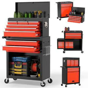 8 Drawer Rolling Tool Chest, Large Capacity Rolling Tool Box with Wheels, Locking Mechanical Tool Chest, Portable Tool Box with Sliding Drawers for Garage Workshop and Tool Room (Black Red) 8 Drawer Rolling Tool Chest, Large Capacity Rolling Tool Box with Wheels, Locking Mechanical Tool Chest, Portable Tool Box with Sliding Drawers for Garage Workshop and Tool Room (Black Red)