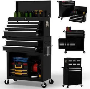 8 Drawer Rolling Tool Chest, Large Capacity Rolling Tool Box with Wheels, Locking Mechanical Tool Chest, Portable Tool Box with Sliding Drawers for Garage Workshop and Tool Room (Black) 8 Drawer Rolling Tool Chest, Large Capacity Rolling Tool Box with Wheels, Locking Mechanical Tool Chest, Portable Tool Box with Sliding Drawers for Garage Workshop and Tool Room (Black)