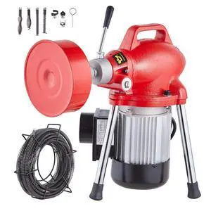 Drain Cleaner Machine 66FT x 5/8 Inch, 250W Electric Sewer Snake Auger with 2 Sectional Steel Cables (66' x 5/8" and 15' x 3/8"), 7 Cutters and CW/CCW Control for 1.6" to 4" Pipes Drain Cleaner Machine 66FT x 5/8 Inch, 250W Electric Sewer Snake Auger with 2 Sectional Steel Cables (66' x 5/8" and 15' x 3/8"), 7 Cutters and CW/CCW Control for 1.6" to 4" Pipes