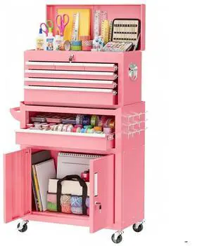 Rolling Tool Chest with Wheels, 8 Drawer Metal Tool Cart with Portable Tool Box and Work Bench, Assembled Tool Chest with Drawer and Hooks for Garage, Workshop, Warehouse - Pink Rolling Tool Chest with Wheels, 8 Drawer Metal Tool Cart with Portable Tool Box and Work Bench, Assembled Tool Chest with Drawer and Hooks for Garage, Workshop, Warehouse - Pink